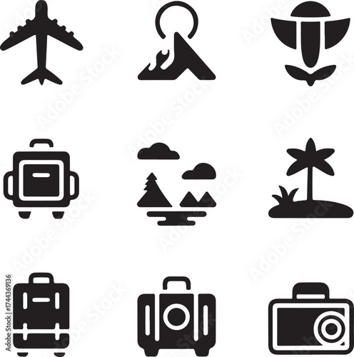 Travel Icon Set Airplane, Mountains