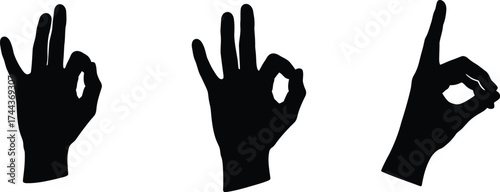 Three black silhouettes of hands making the ok gesture