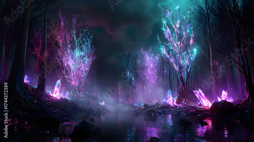 “Fantasy Crystal Forest – Magical Trees Made of Glass and Light”