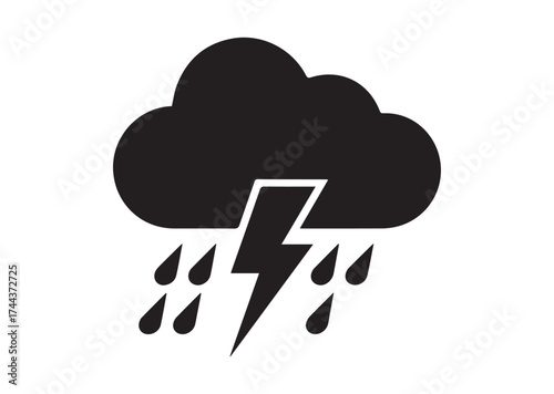 Cloud with lightning and rain icon, Cloud with lightning and rain solid vector design