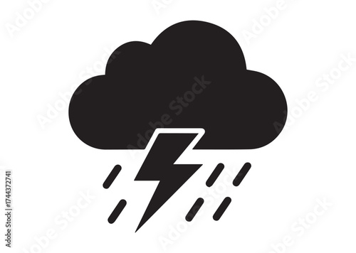 Cloud with lightning and rain icon, Cloud with lightning and rain solid vector design