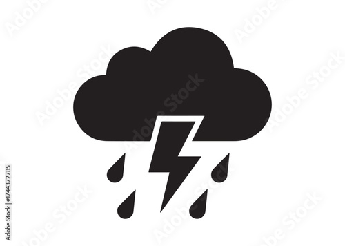 Cloud with lightning and rain icon, Cloud with lightning and rain solid vector design