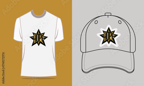 T shirt baseball cap with stylized star hope graphic t-shirt
