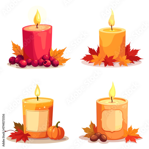 autumn candles with warm light and orange leaves illustration symbolizing peace memory and seasonal remembrance for all saints and day of the dead