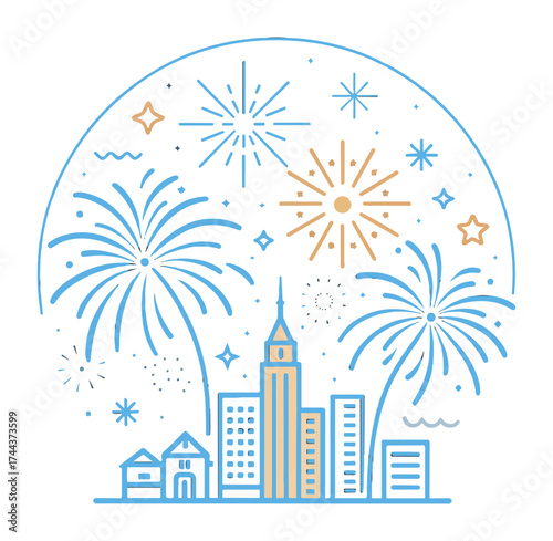 New York City skyline at night during winter celebration