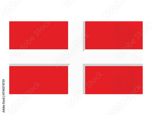White Nordic cross on red field with smooth curved cross edges symbolizing unity.