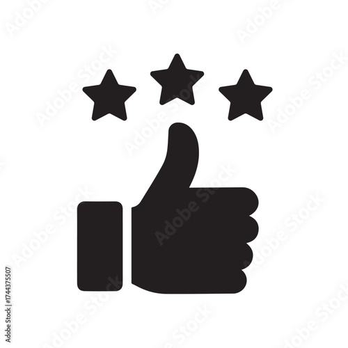 Thumbs up icon with three stars symbolizing quality approval and customer satisfaction.