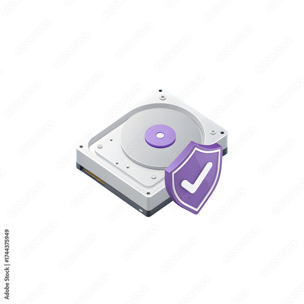 Fototapeta premium Secure hard drive protection concept featuring shield and checkmark symbol for data safety