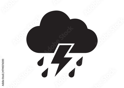 Cloud with lightning and rain icon, Cloud with lightning and rain solid vector design