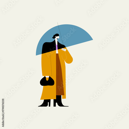 Stylish Woman with Umbrella – Minimal Geometric Vector Illustration