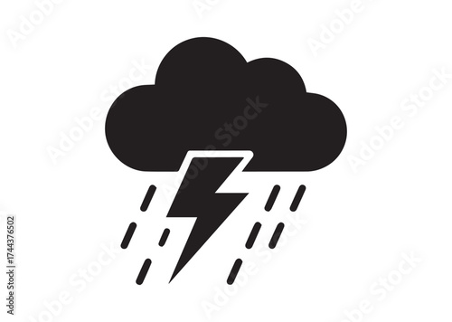 Cloud with lightning and rain icon, Cloud with lightning and rain solid vector design