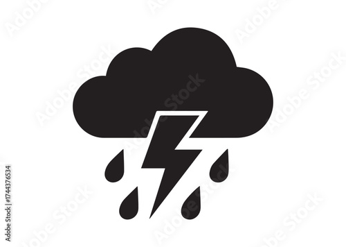 Cloud with lightning and rain icon, Cloud with lightning and rain solid vector design