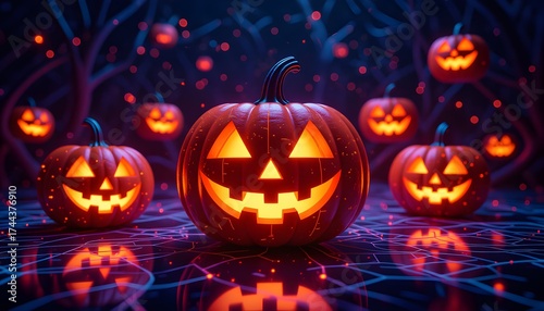 Wallpaper Mural Futuristic Glowing Jack-O’-Lanterns on Halloween Night Torontodigital.ca