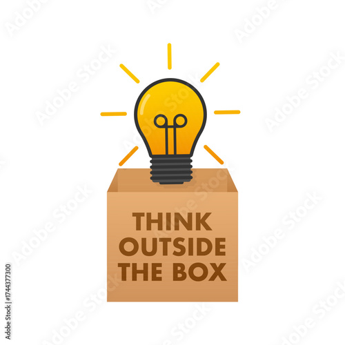 Light bulb shining outside box, illustrating thinking outside concept