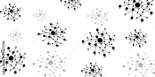 Top and down borders with molecules, data or other tech structure elements. Black vector template with flu signs. Molecule DNA. Vector Illustration.