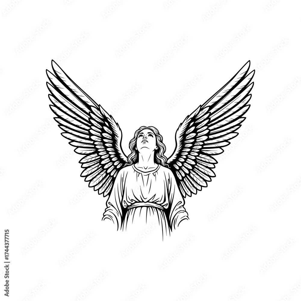 Fototapeta premium Angel with wings icon flat vector design.