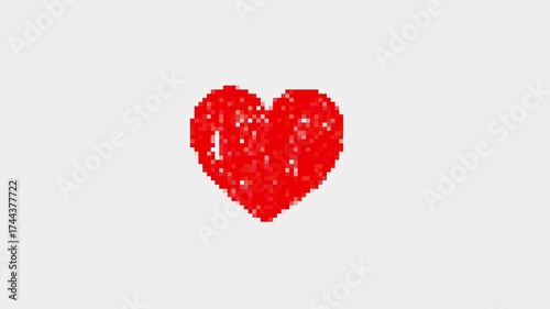 Red pixel heart on white background 4k video animation.