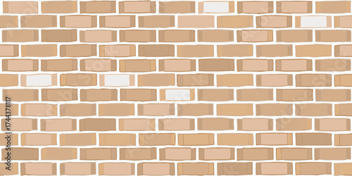 Seamless pattern of a light brown brick wall with a slightly textured surface and white mortar lines