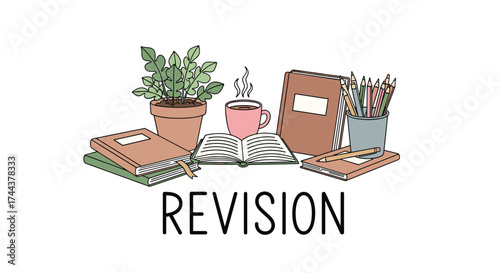 Prepare for Exams with Cute Study Aesthetic Featuring Books, Pencils and Coffee, Perfect for Motivating Back to School Revision and Learning