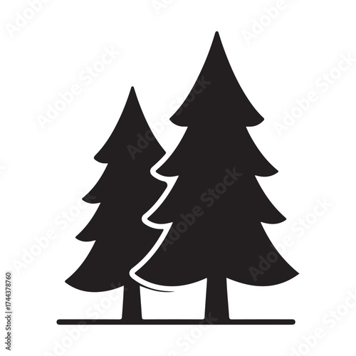Two pine trees silhouette minimalist icon for nature and outdoor themed designs.