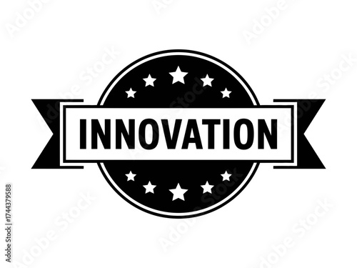 Vector art of black and white innovation badge with stars is a great concept