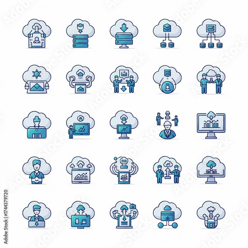 Cloud-Based Business Systems - 25 SaaS & Cloud Integration Vector Pack