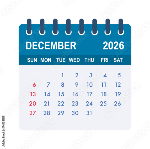 December 2026 calendar page showing dates and schedule
