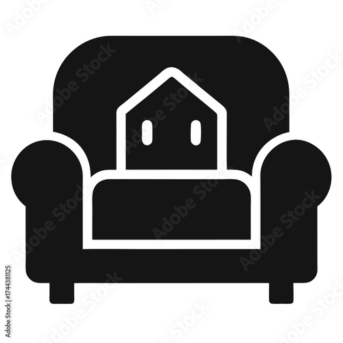 Cozy couch relaxation and comfort at home with sofa black vector on white background.