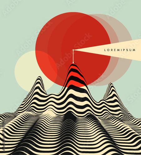 Landscape background. Lighthouse light. Visualization of signal transmission. Illustration for brochure, magazine, poster, presentation, flyer and banner.
