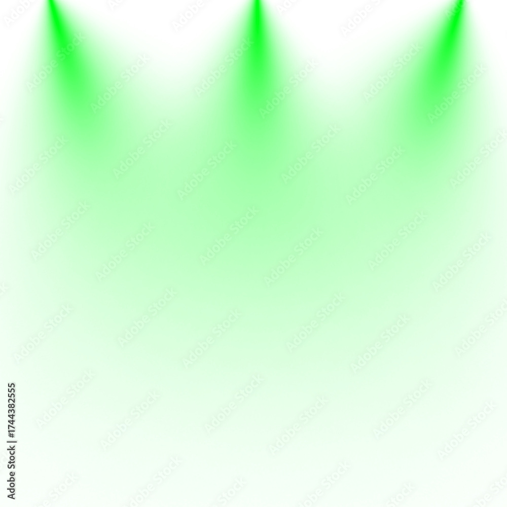 Fototapeta premium Three green spotlight beams isolated on transparent background