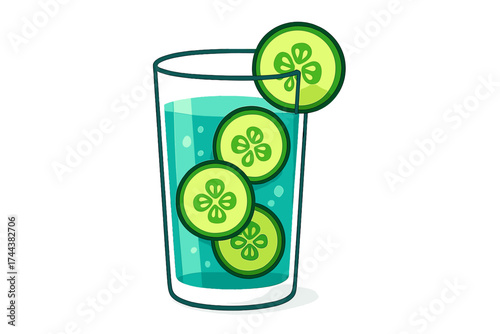 Refreshing drink with cucumber slices in clear glass glass of cucumber water