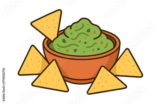 Guacamole dip in brown bowl with tortilla chips around it tortilla chips with guacamole