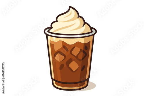 Iced coffee drink with whipped cream served in clear cup iced mocha with cream 