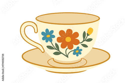 Vintage floral teacup with saucer in pastel colors porcelain teacup set