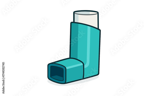 Asthma inhaler in teal color with a simple design inhaler on transparent background