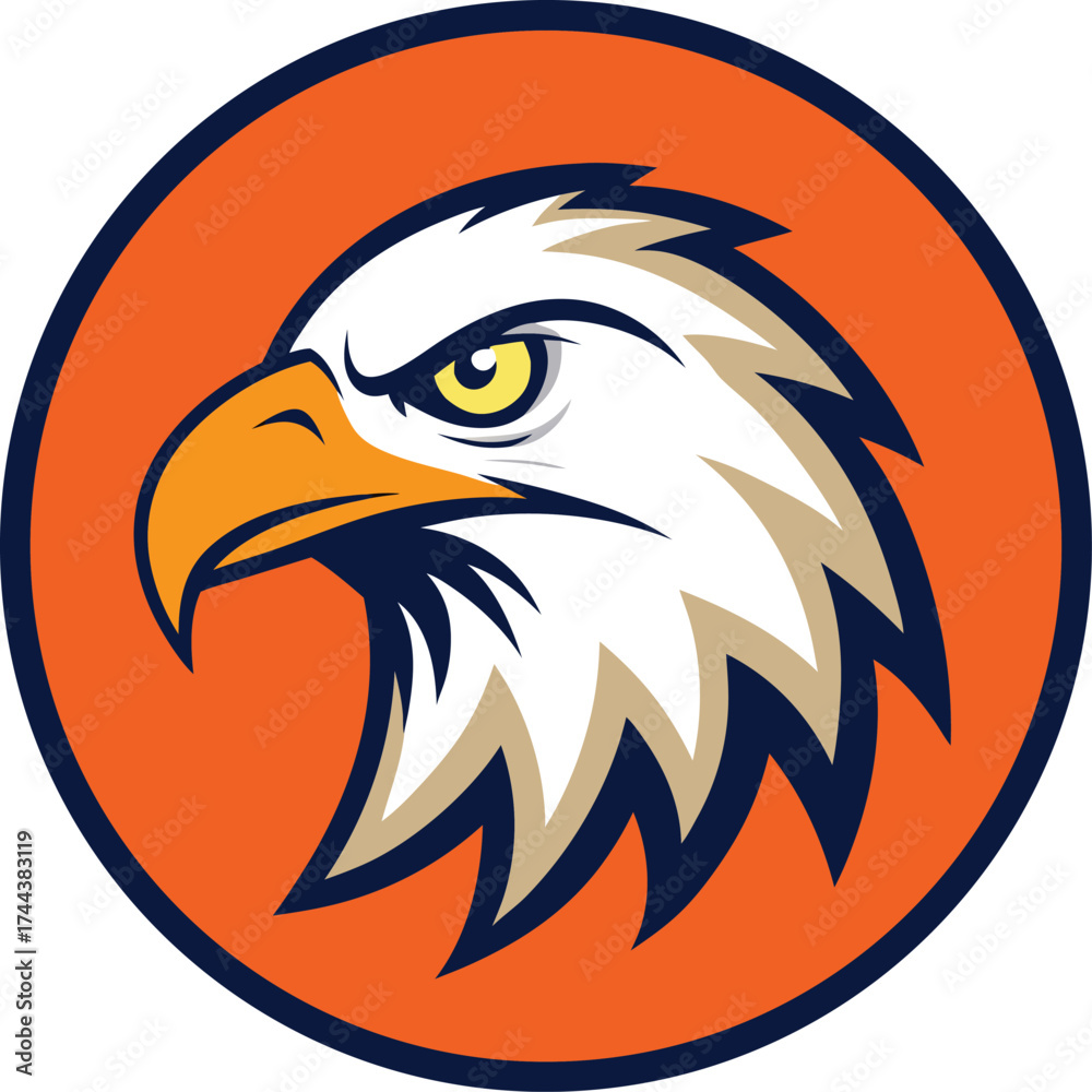 Obraz premium Fierce eagle head emblem with orange circle background