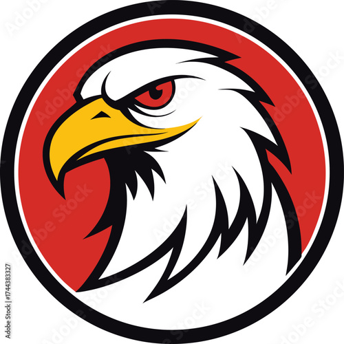 Fierce eagle head emblem with red background