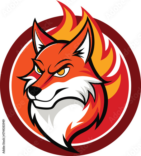 Fierce fiery fox emblem with intense eyes