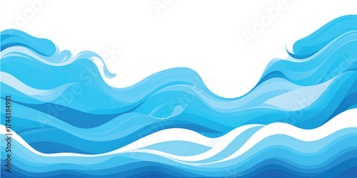 Abstract blue wave vector design illustration of flowing water pattern with light and motion