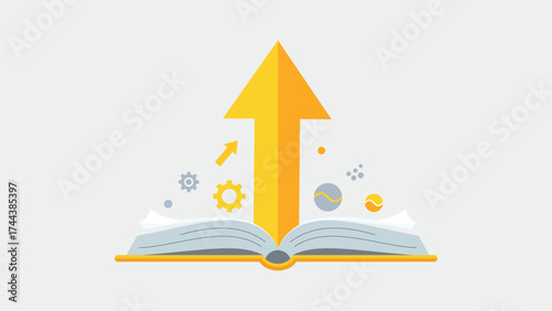 Book knowledge drives business growth and success with upward arrow