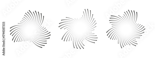 Circular dotted sound pattern in black. Audio wave spectrum design for technology, music, or abstract visualization. Vector element.