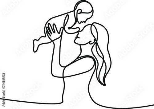 Mother and baby line art style vector illustration, mothers day celebration background