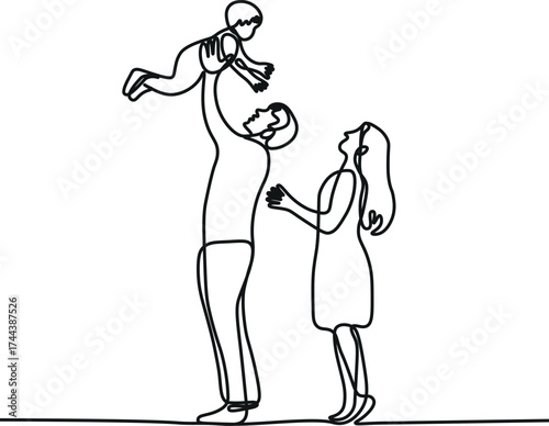 Mother and baby line art style vector illustration, mothers day celebration background