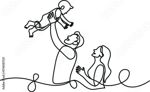 Mother and baby line art style vector illustration, mothers day celebration background