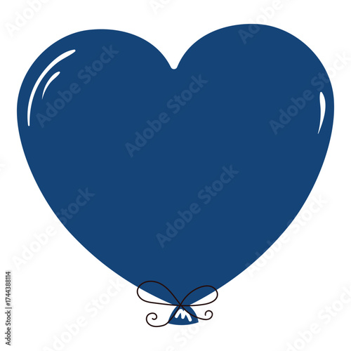 Flying heart shaped air balloon with string hand drawn illustration, isolated vector on transparent. Flat design. Birthday celebration, festival, carnival, party, anniversary clip art, element
