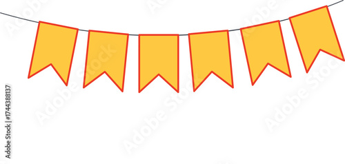 Bunting, little flags hanging on string, festive decorations, garland, isolated vector illustration. Birthday party, holiday celebration, festival, carnival, anniversary, Festa Junina design element