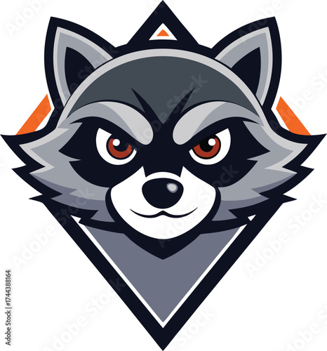Fierce raccoon mascot logo design with geometric background