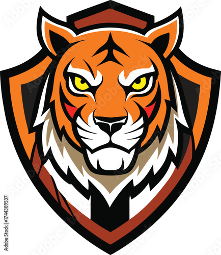 Fierce tiger head emblem with orange and black accents