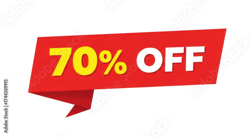 Seventy percent off discount tag isolated on transparent background for promotion