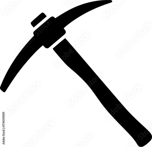 Black silhouette of a pickaxe with a wooden handle
